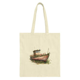 Floral Boat Tote Bag, Unique Design, Beach Lover Gift, Nature Inspired Tote, Artistic Tote Bag, Everyday Bag, Market Bag, Gift for Her - Tawshia